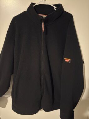 Vintage Orvis Black Zip-Up Fleece Jacket with Subtle Trim